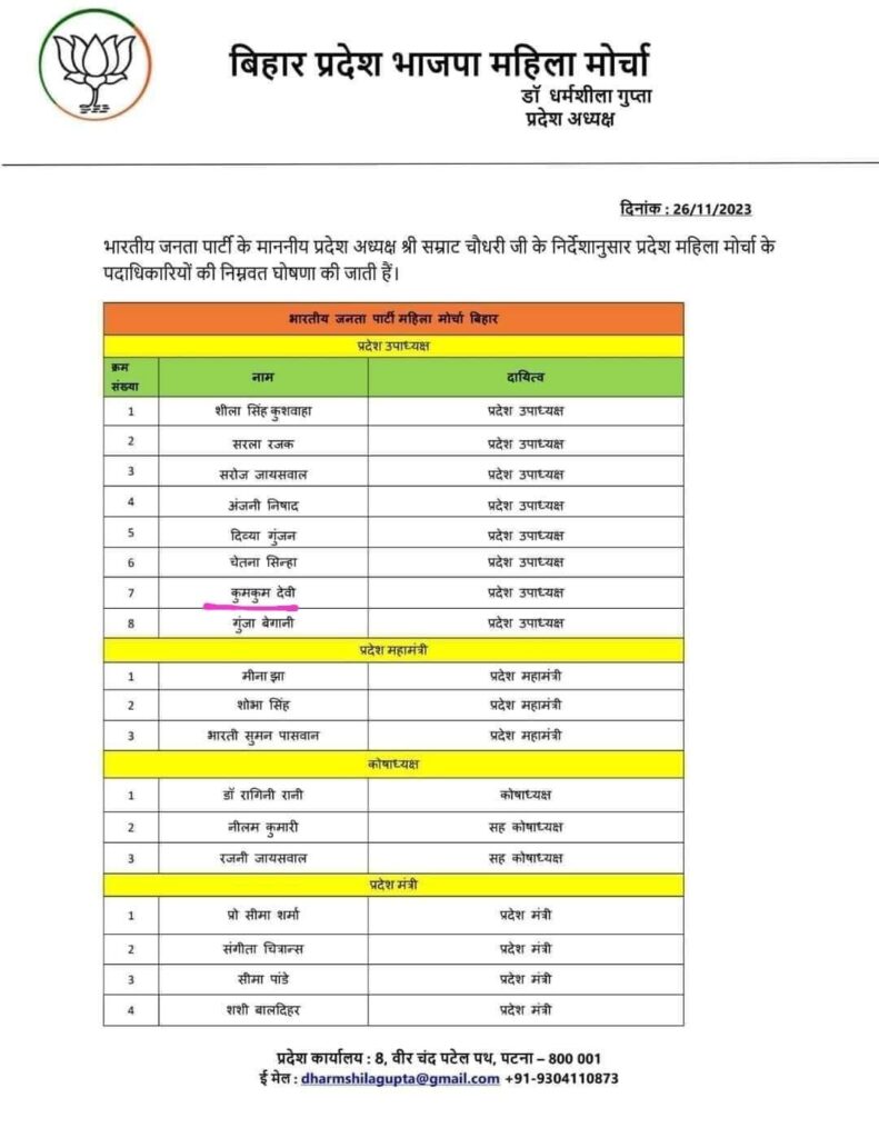 कुमकुम देवी बनी भाजपा महिला मोर्चा की उपाध्यक्ष 2 fb img 17014863921453361160548687061484