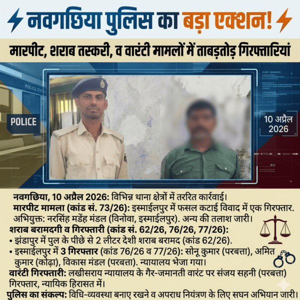 Inq Tmp 9 नवगछिया पुलिस की त्वरित कार्रवाई, मारपीट व शराब…