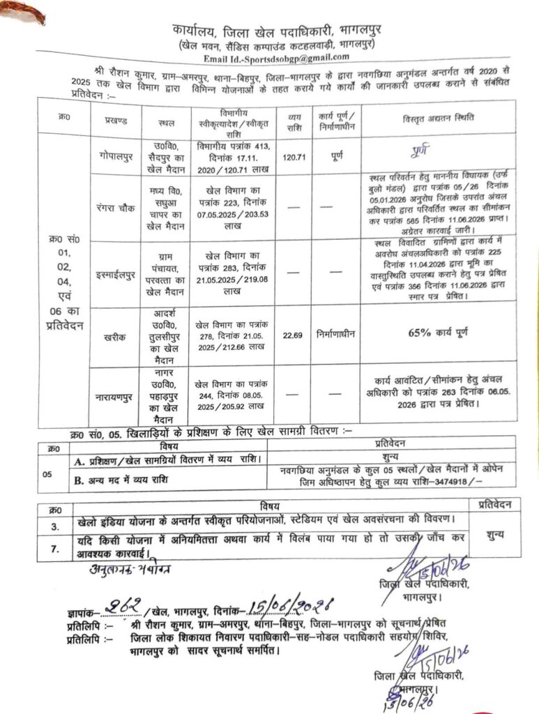 करोड़ रुपए मंजूर, लेकिन खेल मैदानों पर काम अधूरा! नवगछिया में कई परियोजनाएं फाइलों में अटकीं, सहयोग पोर्टल से खुली तस्वीर 2 screenshot 20260724 095141 adobe scan6167599861043309428